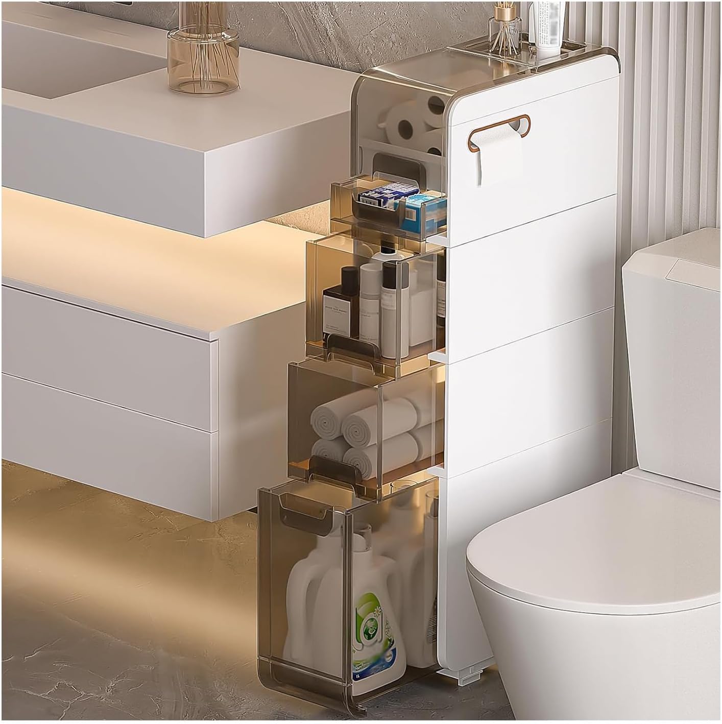 Amazon｜小型バスルーム収納キャビネット、スリムコーナーバス